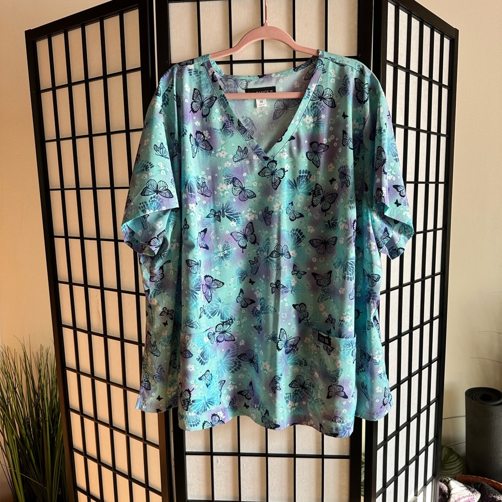 Koi Basics Butterfly Scrub Top | Size 5X